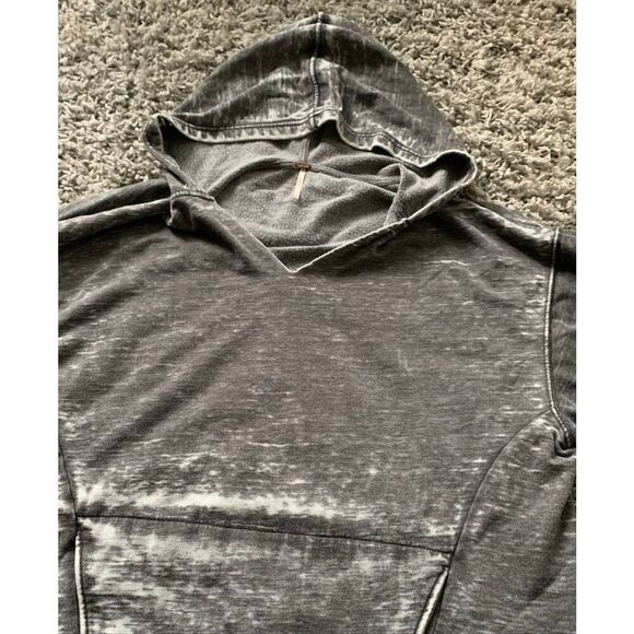 Free People Get It Oversized Raw Gray Burnout Boho Hoodie SWEATSHIRT TOP sz XS - Picture 4 of 8